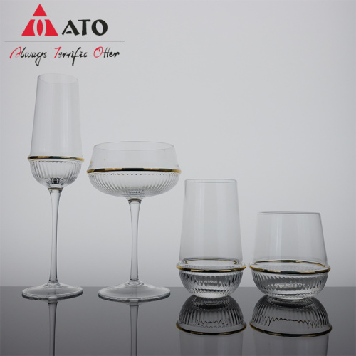 Crystal Gold Belt Striped glass wine Goblet set