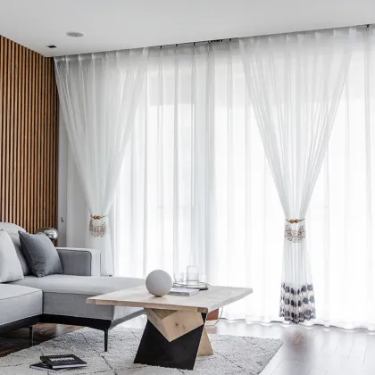Modern White Sheer Navy Embroidered Curtains