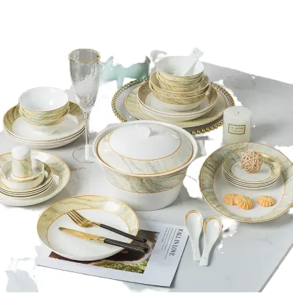 Ceramic Tableware Set: Sauce Plate, Bowl & Dish - Jingdezhen Bone China