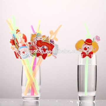Disposable Drinking Plastic Straws Set With Attachable Tag Party Supplies Lovely Joker