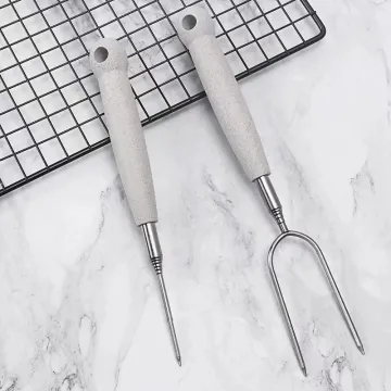 Outdoor BBQ stainless steel telescopic barbecue fork U-shaped wooden handle marshmallow stick barbecued barbecue sticks