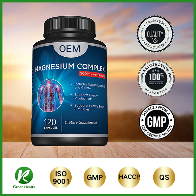 OEM/ODM 500mg Magnesium Complex Dietary Supplement Support Health Bones Muscles Hard Capsules