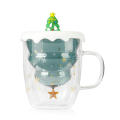 Christmas Tree borosilicate Double wall glassware Coffee Mug