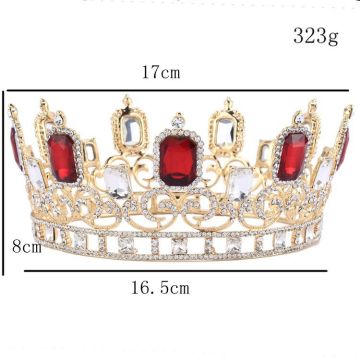 Gran tiara de novia de diamantes de imitación de color rojo corona de la reina