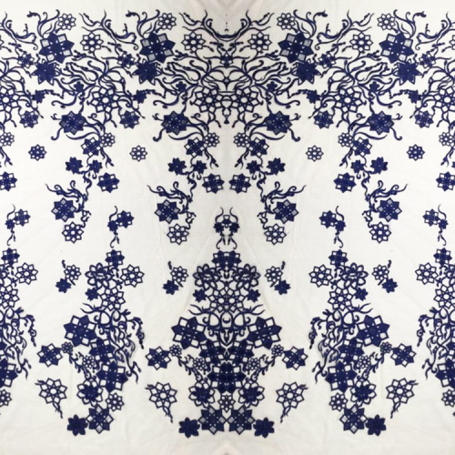 Navy Square Flower Lace Embroidery Fabric
