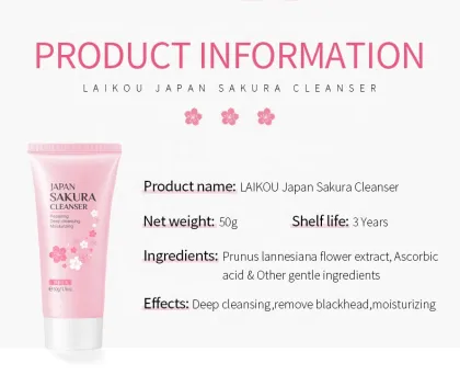 LAIKOU 50g Natural Organic Face Skin Care Facial Wash - Deep Cleansing & Moisturizing Japan Sakura Cleanser