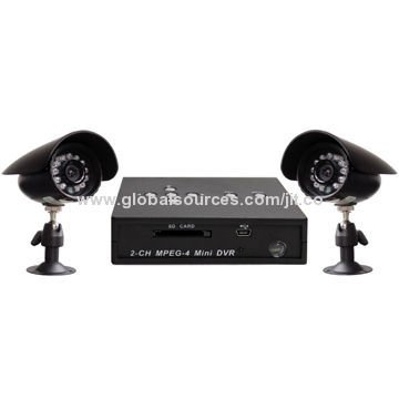 2CH Mini DVR Kit with 2pcs 600TVL IR CMOS Camera, Supports 32GB SD Card