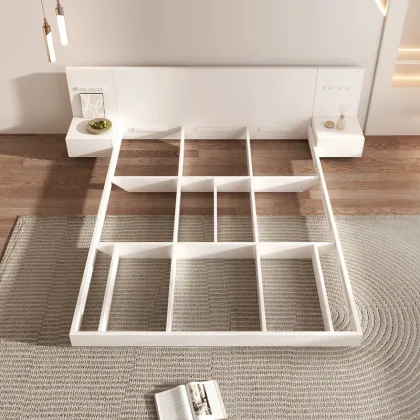 Nordic Storage Bed Frame - Modern Minimalist Wooden Low Japanese Tatami Bed