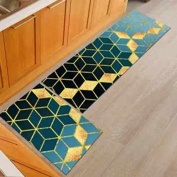 3D Printed Marble Kitchen Rugs Set: Non-Slip 2-Piece Mat for the Kitchen