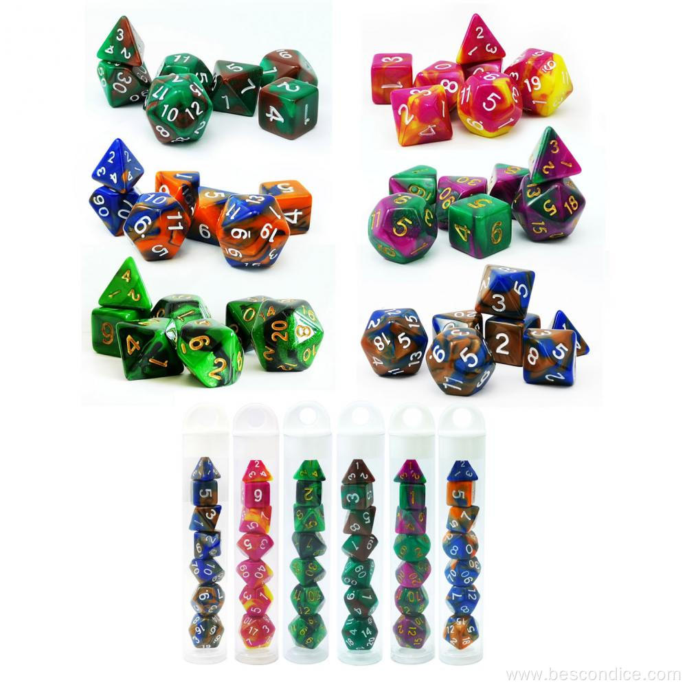 Bescon Mini Two Tone Polyhedral RPG Dice Set 10MM, Small Dice Set D4-D20 in Tube, 6 New Assorted Colored of 42pcs