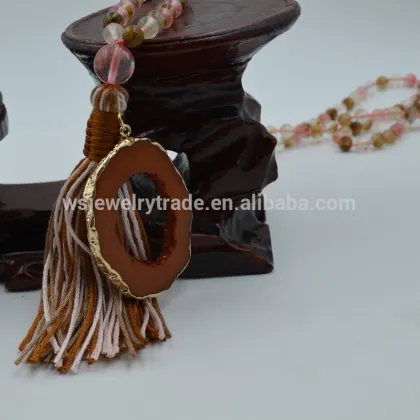 Natural agate beads necklace All-match SAUTOIR Tassel Necklace