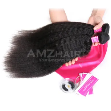 Amzhair Cheap Wholesale Malaysian Kinky Straight Human Hair Weave Bundle Extension Yaki Cuticle Aligned Human Hair Extension