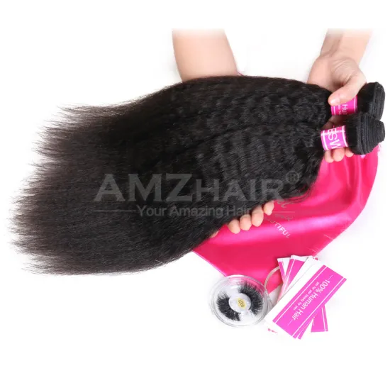 Amzhair Cheap Wholesale Malaysian Kinky Straight Human Hair Weave Bundle Extension Yaki Cuticle Aligned Human Hair Extension