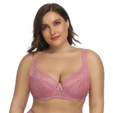 Womens 34E-44E Full Coverage Ultra Thin Hollow Out Sexy Lace Plus Size Bra
