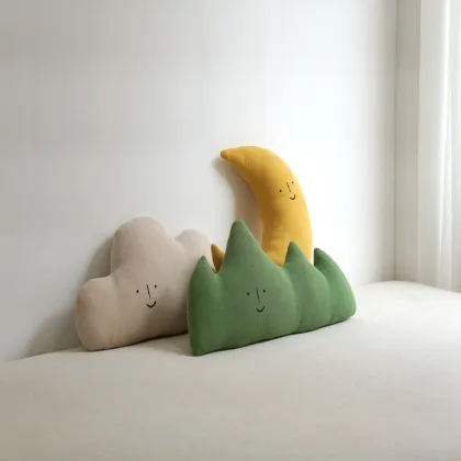 Adorable Moon and Nature-Inspired Baby Nursery Decor: Comfort Cushions, Cloud-Shaped Pillows, and Forest-themed Plushes