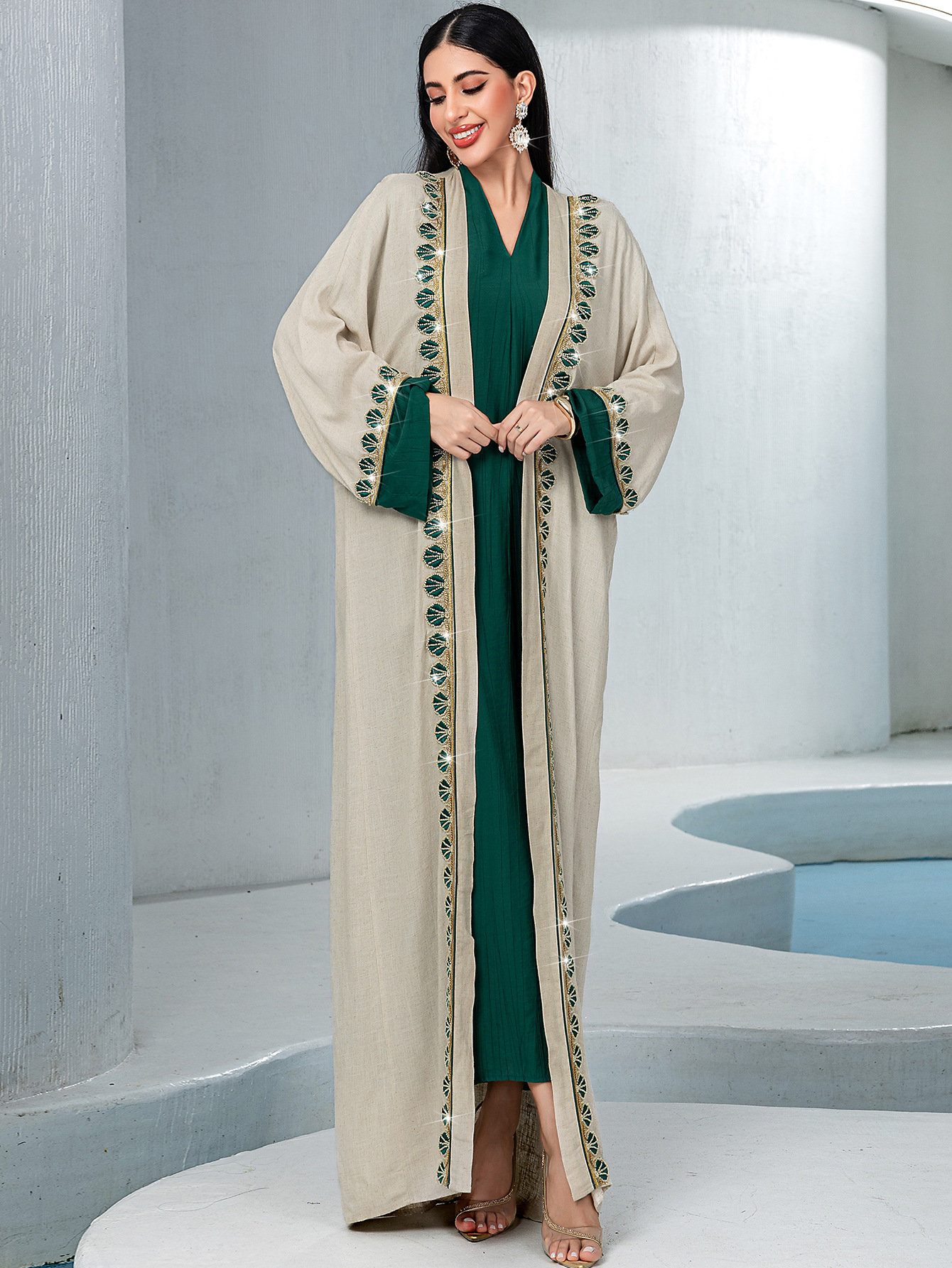 Dubai Beaded Abaya Set with Matching Inner Dress