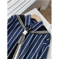 women's navy striped shirt shawl top