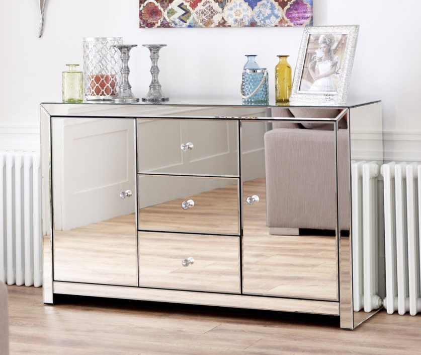 Gabinete de vidrio con espejo muebles de sala de estar