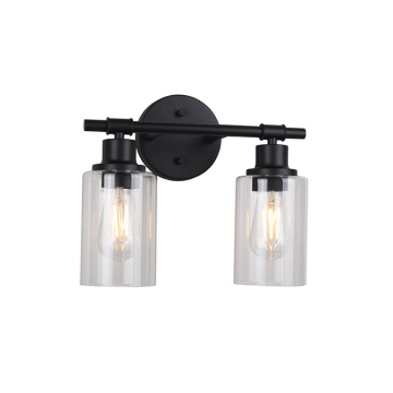 2-Lights Glass Wall Lamp For Living Room Fashionable Black 2-light Glass Indoor Vanity Light Supplier