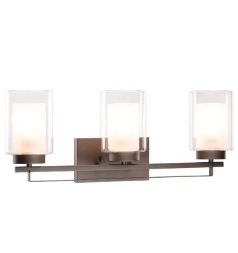 Indoor Modern Wall Mount Dark Bronze 3 Light Glass Bathroom Vanity Wall Light