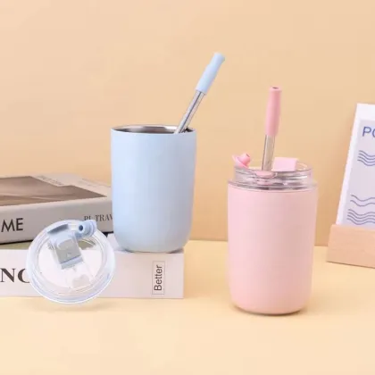 Customizable Insulated Kids Tumbler Cup with Straw - 304 Stainless Steel Vacuum Milk Cup, 500ML Thermos Coffee Straw Cup