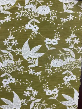 White Flowers Orange Background Chiffon Embroider Fabric