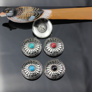 Western Conchos: Handcrafted Metal Buttons with Engraved Flowers and Turquoise Stones for Leather Accessories