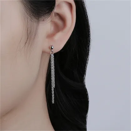 Gold Plated Long Earrings with Simple Stainless Steel Chain Tassel Stud Earrings