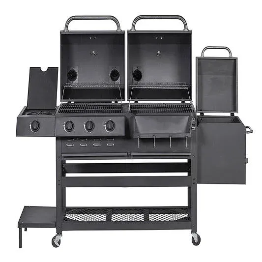 Black Dual Fuel Portable BBQ Grill Outdoor Picnic Stove with Folding Charcoal Metal Construction for Convenient Picnics