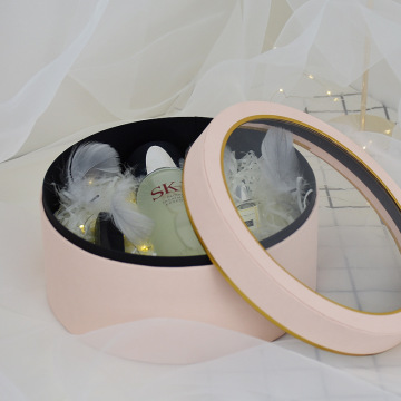 Custom Round Cardboard Flower Box With Clear Lid