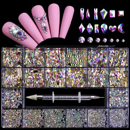 High Quality Press-On Crystal Nail Rhinestones in a Box