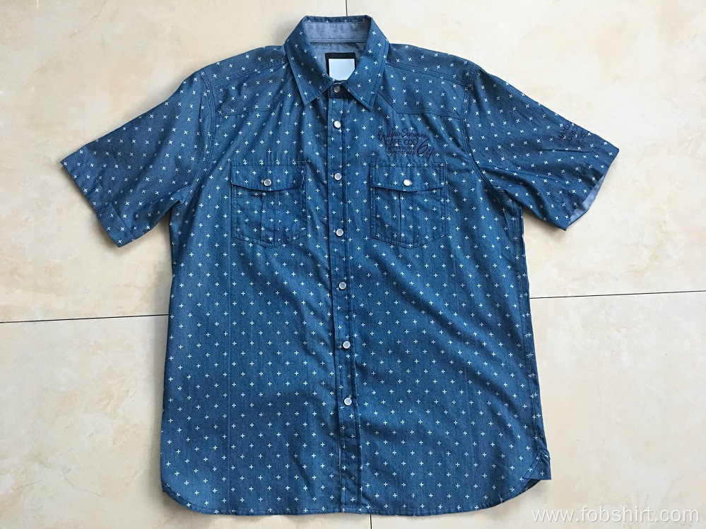 Denim Fabric Man Short Sleeve Shirt