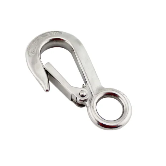 Heavy Duty 0.2T lifting hook marine grade SS 304 Large Eye Spring Latched Crane Hook