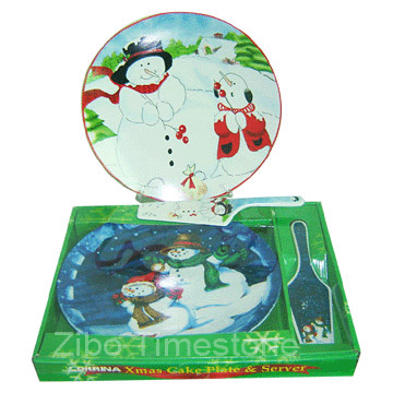 Stoneware Christmas Design Cake Plate with Server (TS017-09)