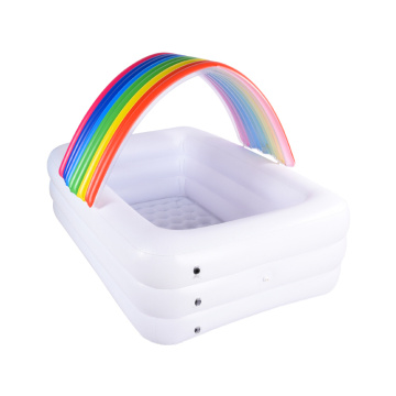 Inflatable Rainbow Pool Family full-size swimming pool.