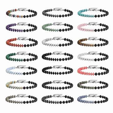 Natural Stone Abacus Beads with 6MM Matte Onyx Round Beaded Stretch Bracelet Gemstone Beads Silver Chain Adjustable Bracelets