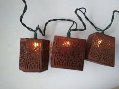 Outdoor Wooden Lantern String Lights with Chinese Lantern Style