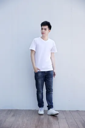 Fine cotton V collar short sleeves