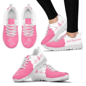 Unisex Drop Shipping Pink Ribbon Breathable Casual Sneakers for Breast Cancer Awareness