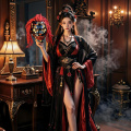 ماسک Red Dreadlock Cyber ​​Oni Cosplay