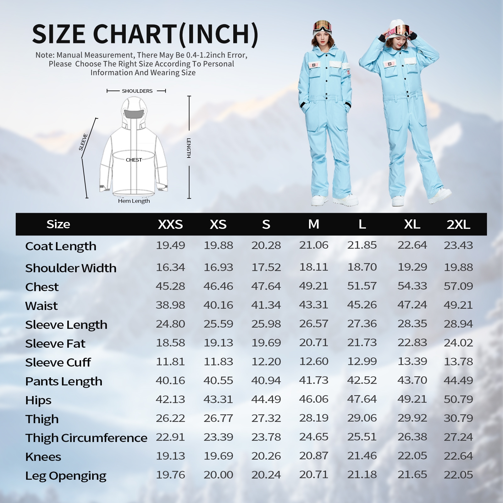 ski size chart