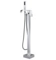 Brass Chrome Waterfall Square Floor-Mounted Free-Standing Bathtub Faucet and Shower Set