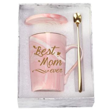 Beste Mutter Marble Becher Geburtstag Muttertag Geschenke 14 Unze Pink mit Löffel und Tasse Matte