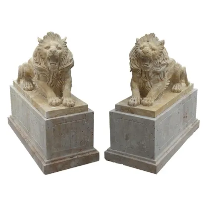 Golden Yellow Marble Chinese Lion Statue