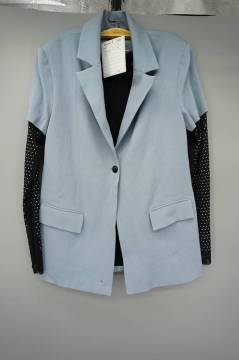 Single Button Mesh Sleeve Blazer for Women
