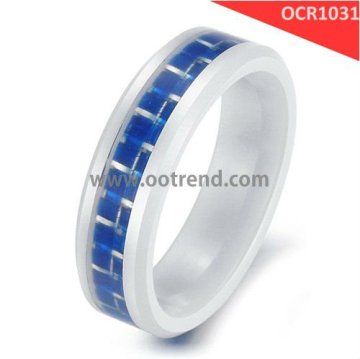 New Arrival hot sale women and men common white ceramic rings inlay carbon fiber