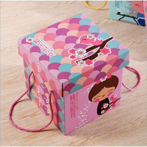Square Gift Box Colorful with Rope Handle
