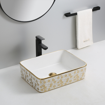 Glossy Gold Lavabo Countertop Ceramic Bathroom Sink