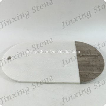 Oval Shape White and Ancient Wood Splicing Stone Cheese Board Two Tone Marble Serving Board Stone Placemat