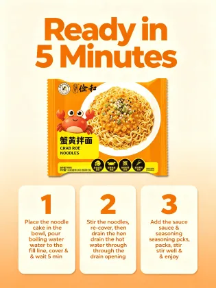 Instant crab roe noodles for supermarket shelves